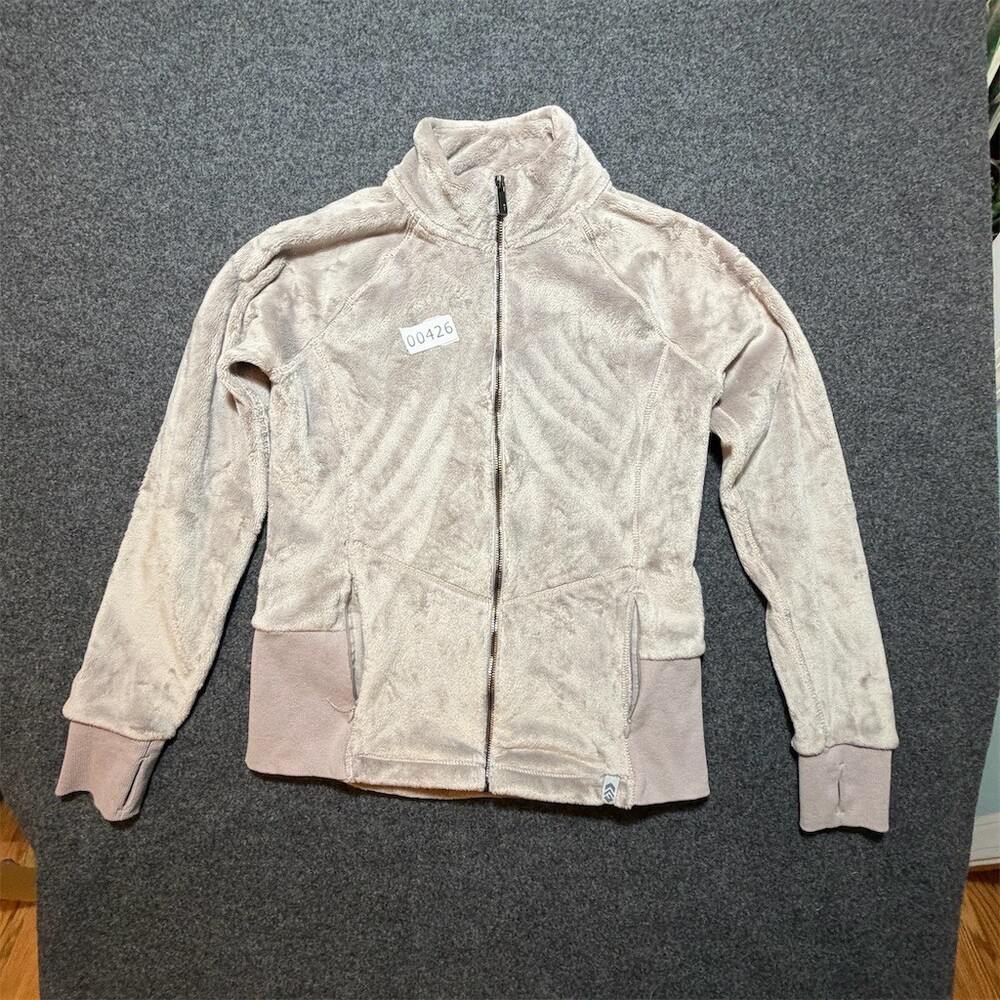 Free Country Womens Full Zip Fleece Jacket Beige Size M Mock Neck Pockets